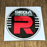 SEGA RACING & RALLY black, red & chrome resin domed badge