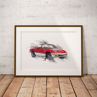 Classic Lotus Elan Sprint - red/white - A3/A4 Print "Splatter"