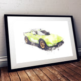 Lancia Stratos Stradale - Bright Green - A3/A4 Print "Watercolour"