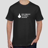 Retro Gauntlet "USE MAGIC TO KILL DEATH" slogan t-shirt